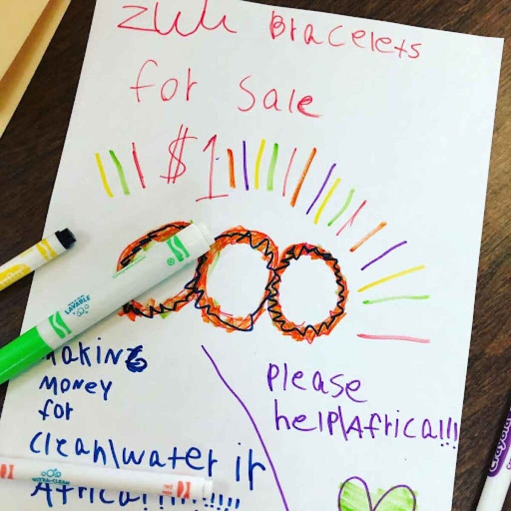 Non religious school flyer selling Zulu bracelets to support charity.